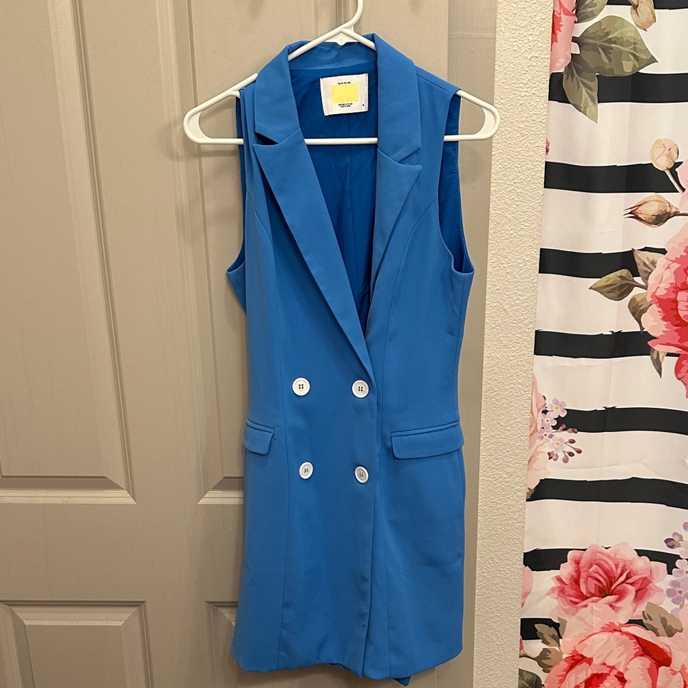 Yellow the Label Blue Sleeveless Double-Breasted Vest Dress
